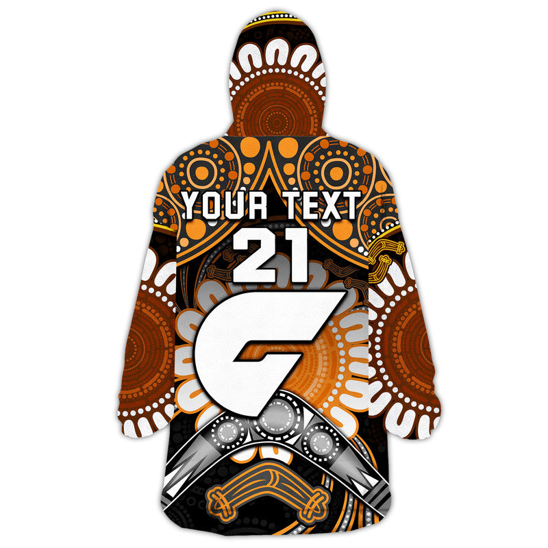 (Custom Personalised) Hawks Football Wearable Blanket Hoodie Boomerang Indigenous Dots - Vibe Hoodie Shop