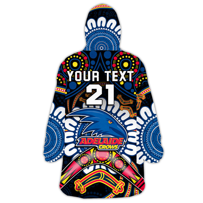 (Custom Personalised) Adelaide Crows Football Wearable Blanket Hoodie Boomerang Indigenous Dots - Vibe Hoodie Shop