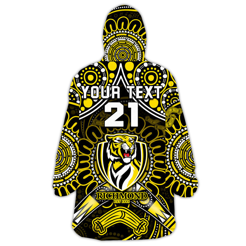(Custom Personalised) Richmond Tigers Football Wearable Blanket Hoodie Boomerang Indigenous Dots - Vibe Hoodie Shop