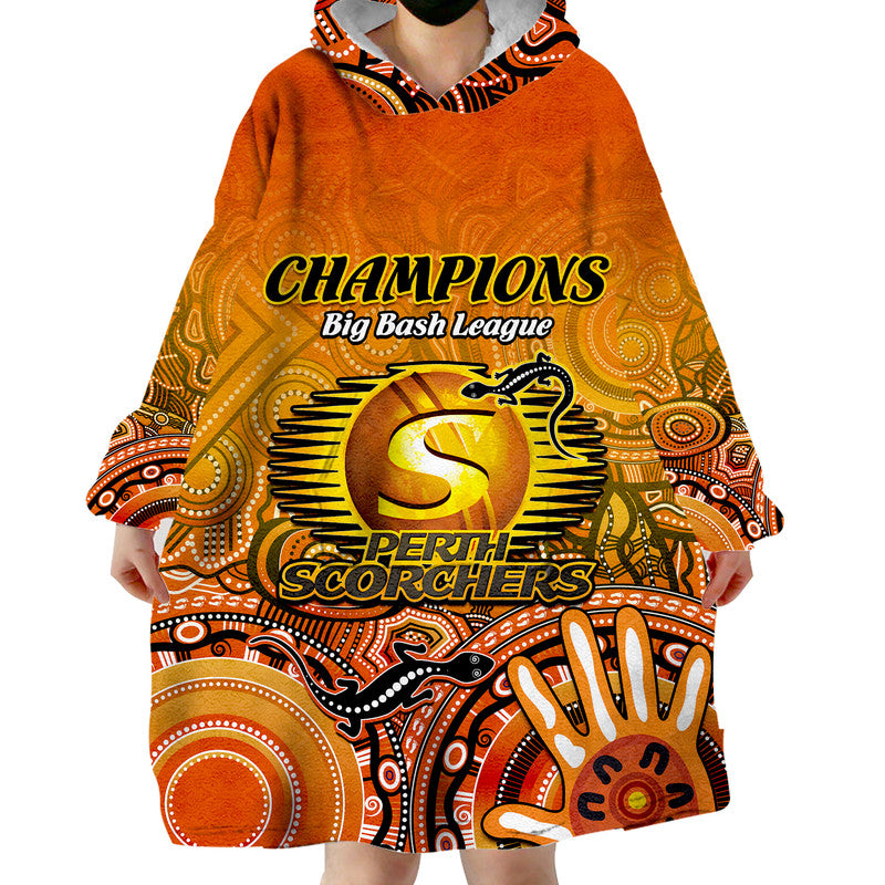 (Custom Personalised) Perth Scorchers Champions Wearable Blanket Hoodie Lizard Indigenous Aboriginal - Vibe Hoodie Shop