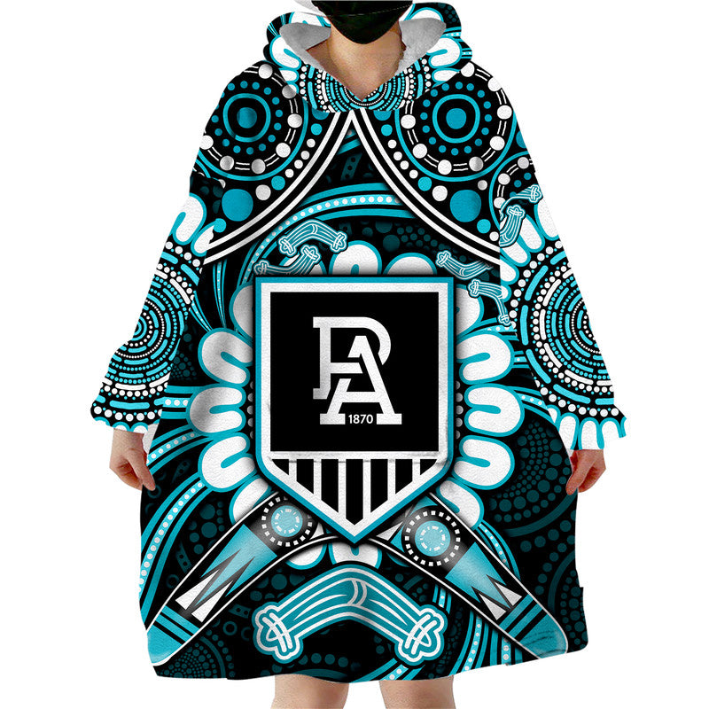 (Custom Personalised) Port Adelaide Power Wearable Blanket Hoodie Boomerang Indigenous Dots - Vibe Hoodie Shop