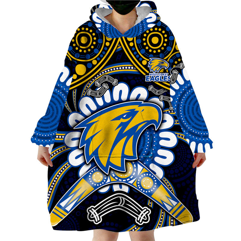 (Custom Personalised) West Coast Eagles Wearable Blanket Hoodie Boomerang Indigenous Dots - Vibe Hoodie Shop