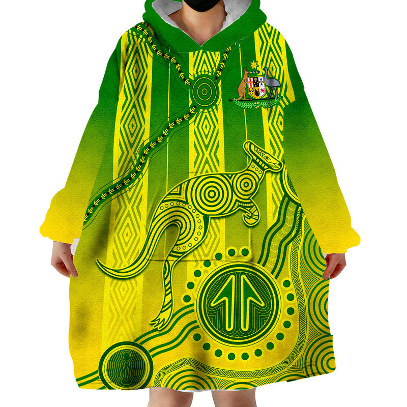 Australia Soccer Wearable Blanket Hoodie Go Aussie Socceroos With Kangaroo - Vibe Hoodie Shop