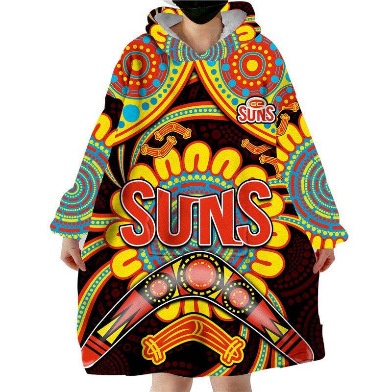 (Custom Personalised) Suns Football Wearable Blanket Hoodie Boomerang Indigenous Dots - Vibe Hoodie Shop