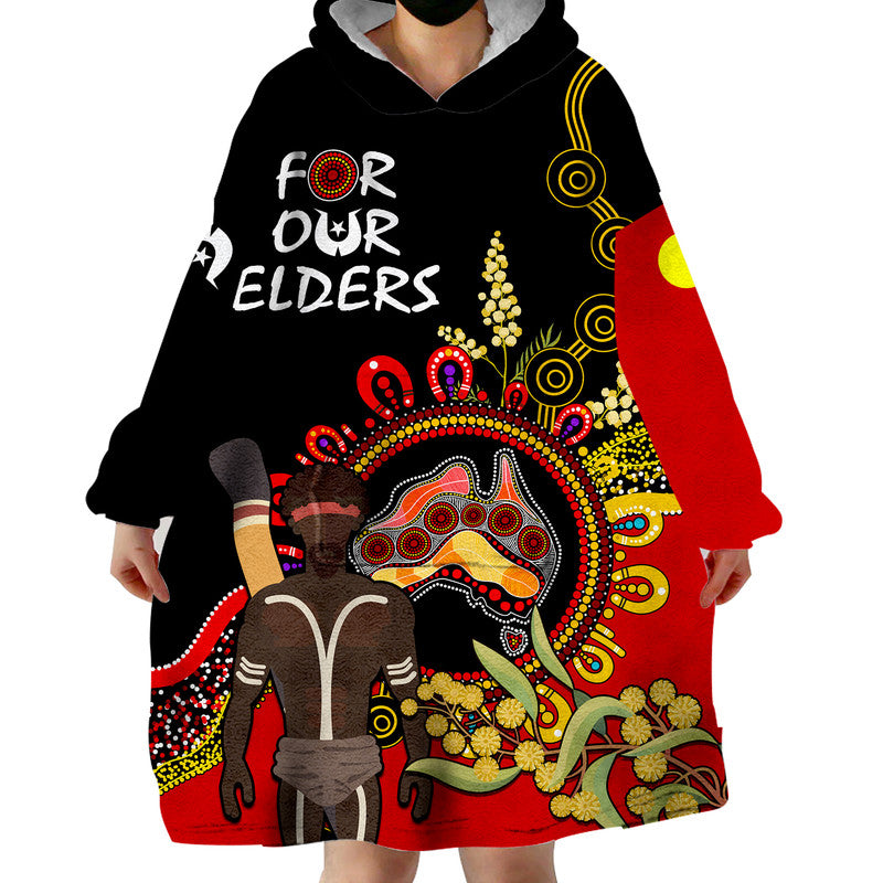 NAIDOC 2023 Indigenous Wearable Blanket Hoodie Australia Map With Golden Wattle - Vibe Hoodie Shop