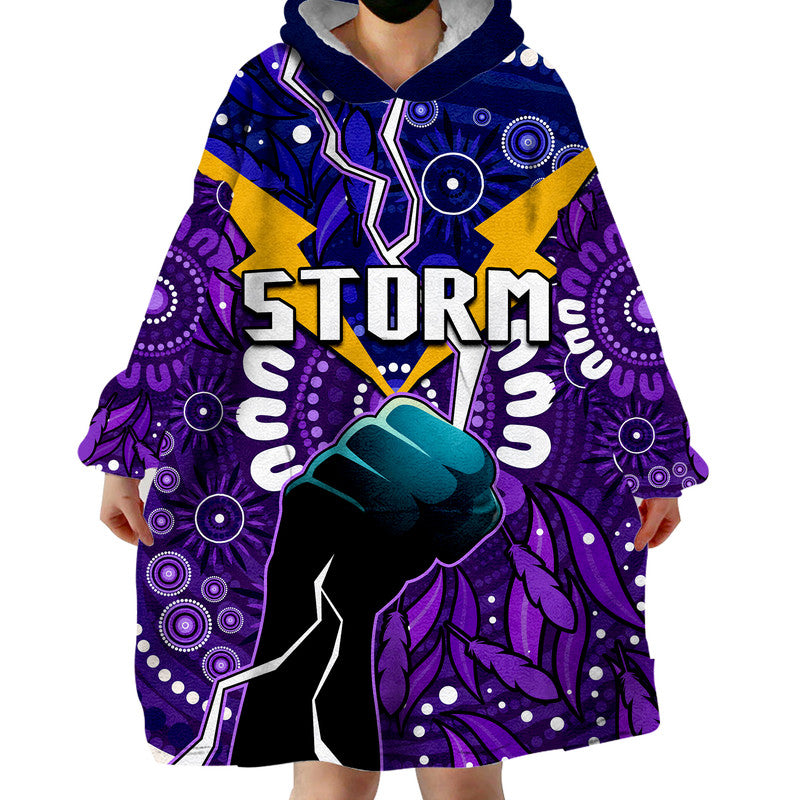 (Custom Personalised) Storm Rugby Wearable Blanket Hoodie Indigenous With Thunder Go Storm - Vibe Hoodie Shop
