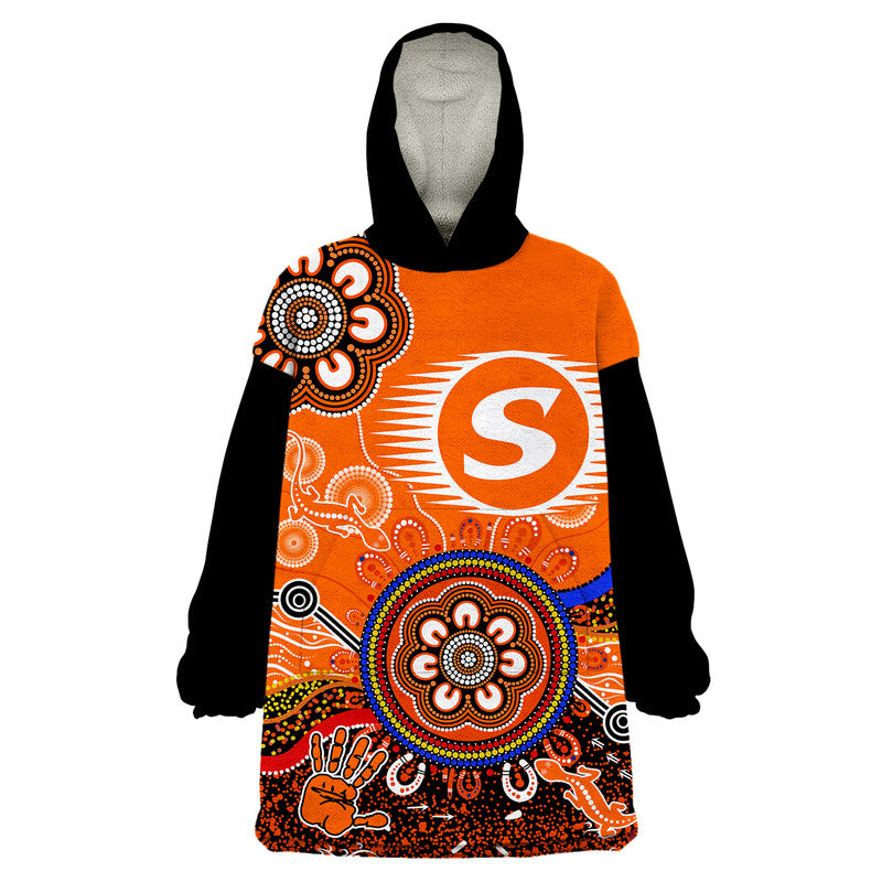 (Custom Personalised) Perth Scorchers Wearable Blanket Hoodie Cricket Indigenous Aboriginal Lizard Version - Vibe Hoodie Shop