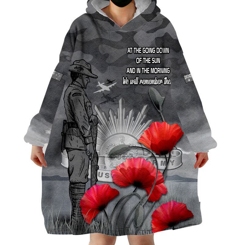 Remembrance Day Wearable Blanket Hoodie Soldier Australian Army Rising Sun With Red Poppy - Vibe Hoodie Shop