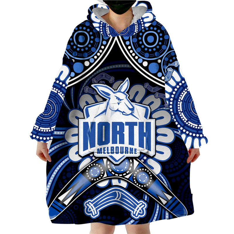 (Custom Personalised) Kangaroos Football Wearable Blanket Hoodie Boomerang Indigenous Dots - Vibe Hoodie Shop
