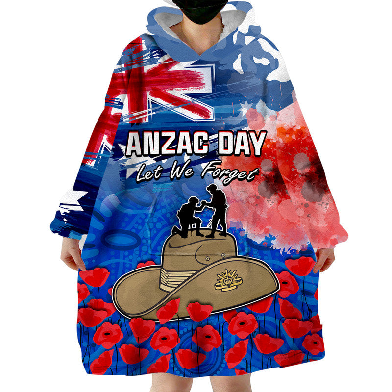 Australia ANZAC Day Wearable Blanket Hoodie Grunge Australia Flag and Red Poppy - Vibe Hoodie Shop