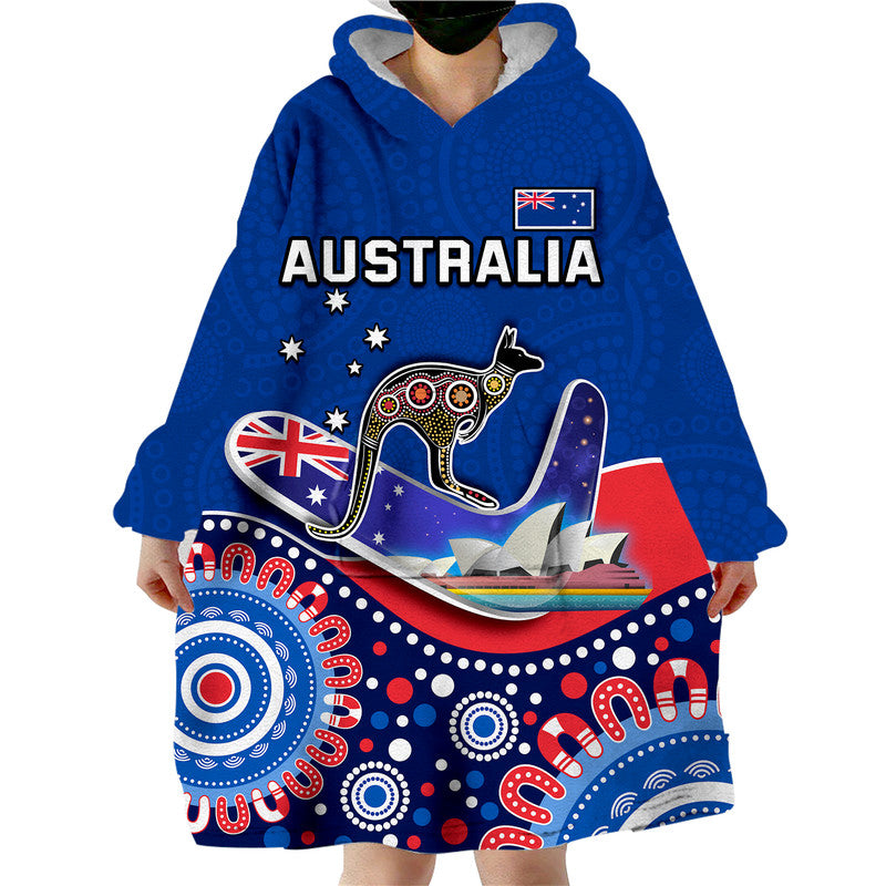 Australia Day Wearable Blanket Hoodie Indigenous Kangaroo And Boomerang - Vibe Hoodie Shop