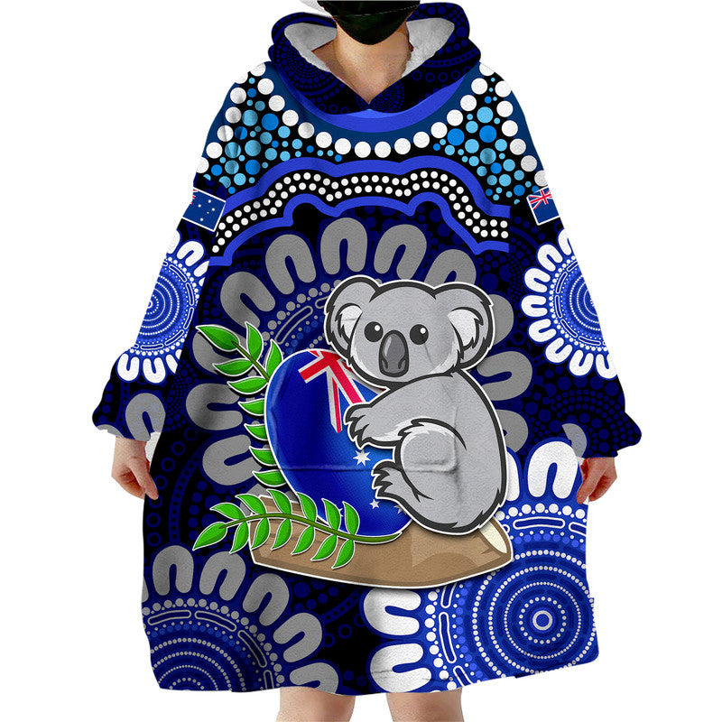 (Custom Personalised) Australia Koala Aboriginal Wearable Blanket Hoodie Koala Hugging Rugby Ball Blue - Vibe Hoodie Shop