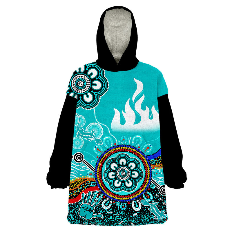 Brisbane Heat Wearable Blanket Hoodie Cricket Indigenous Aboriginal Lizard Version - Vibe Hoodie Shop