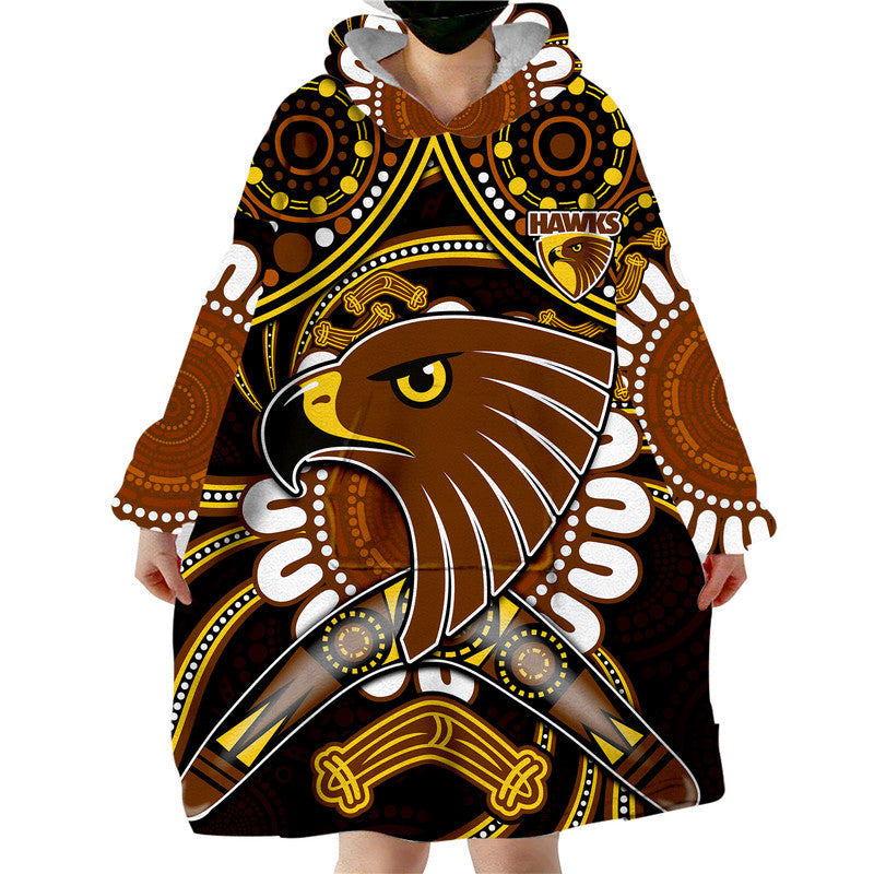 Hawks Football Wearable Blanket Hoodie Boomerang Indigenous Dots - Vibe Hoodie Shop