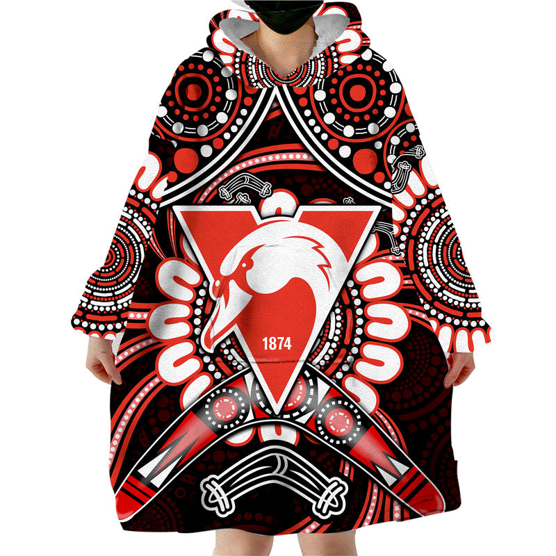 Swans Football Wearable Blanket Hoodie Boomerang Indigenous Dots - Vibe Hoodie Shop