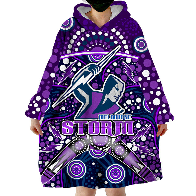 (Custom Personalised) Storm Rugby Wearable Blanket Hoodie Melbourne Boomerang Indigenous Dots - Vibe Hoodie Shop