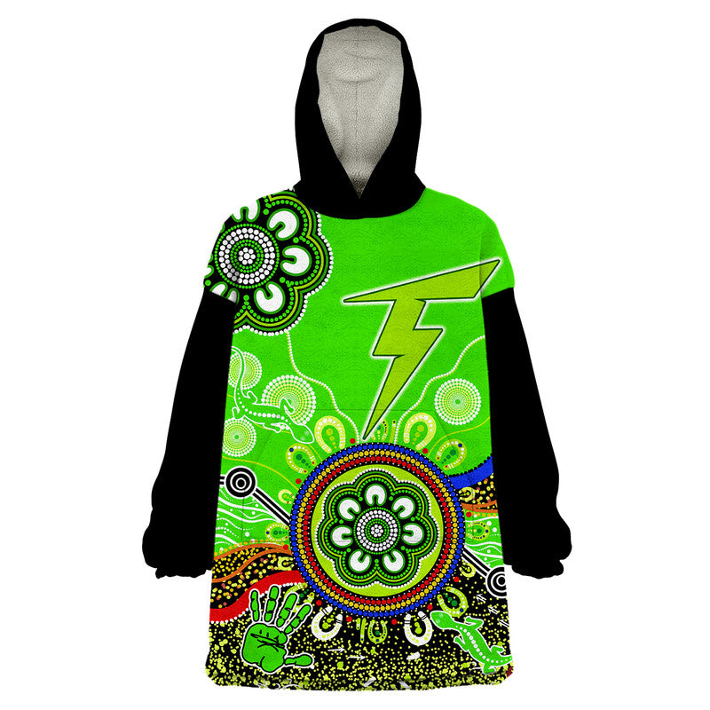 (Custom Personalised) Sydney Thunder Wearable Blanket Hoodie Cricket Indigenous Aboriginal Lizard Version - Vibe Hoodie Shop