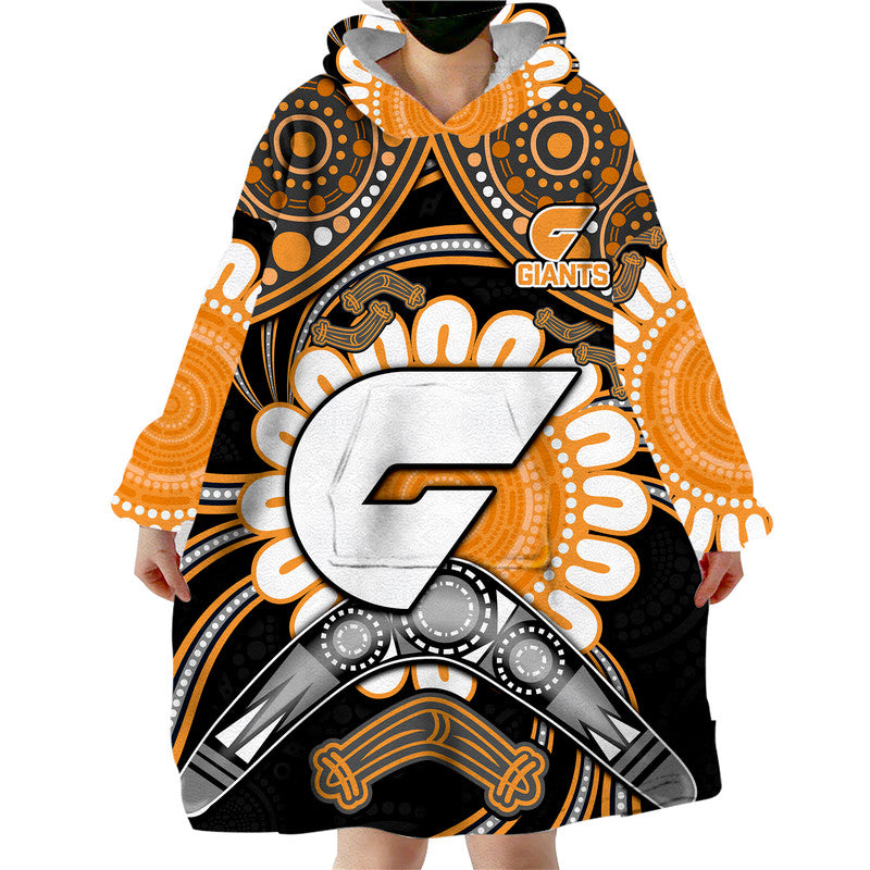 Giants Football Wearable Blanket Hoodie Boomerang Indigenous Dots - Vibe Hoodie Shop