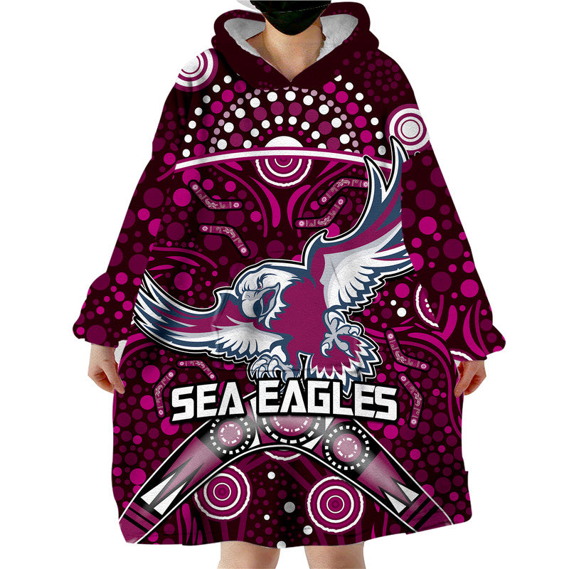Sea Eagles Rugby Wearable Blanket Hoodie Boomerang Indigenous Dots - Vibe Hoodie Shop