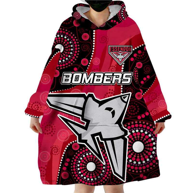 (Custom Personalised) Essendon Football Aboriginal Bombers Wearable Blanket Hoodie - Vibe Hoodie Shop