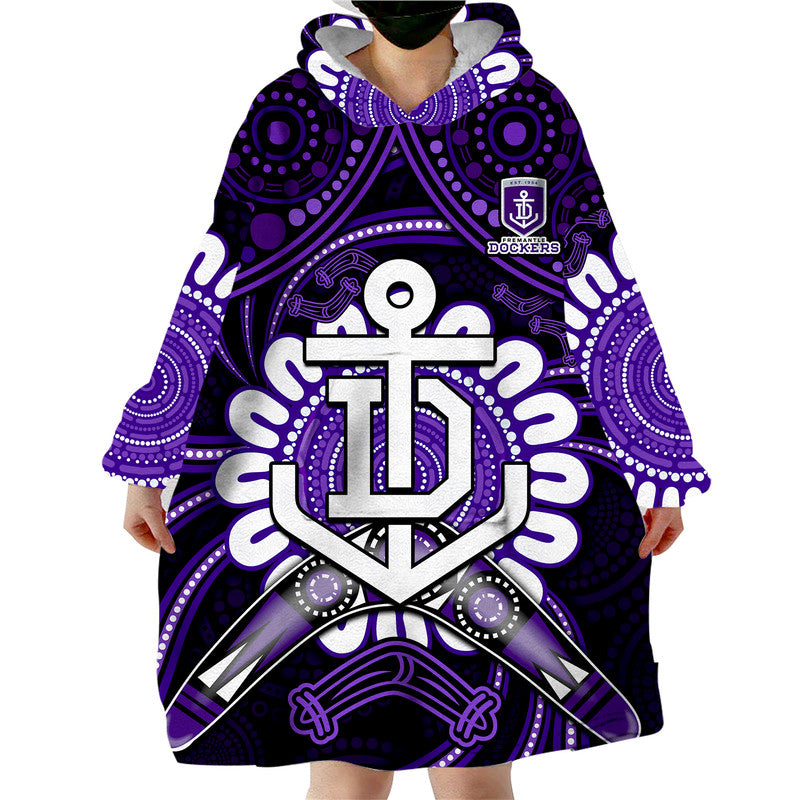 (Custom Personalised) Dockers Football Wearable Blanket Hoodie Boomerang Indigenous Dots - Vibe Hoodie Shop