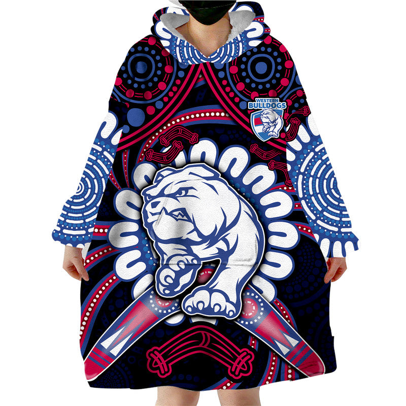 Western Bulldogs Football Wearable Blanket Hoodie Boomerang Indigenous Dots - Vibe Hoodie Shop