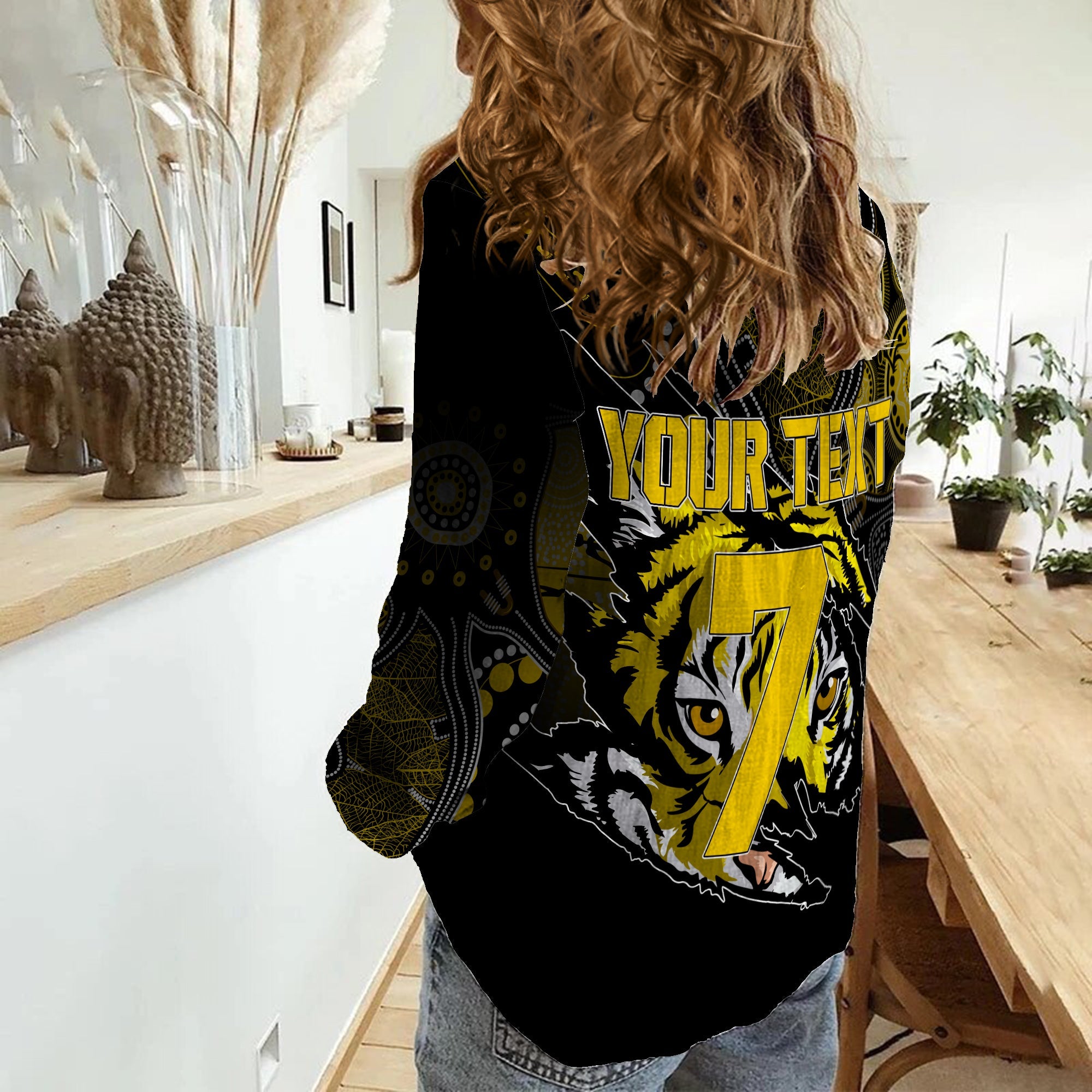 Personalised Richmonds Tigers Aboriginal Women Casual Shirt AFL 2022 Grunge Style - Vibe Hoodie Shop