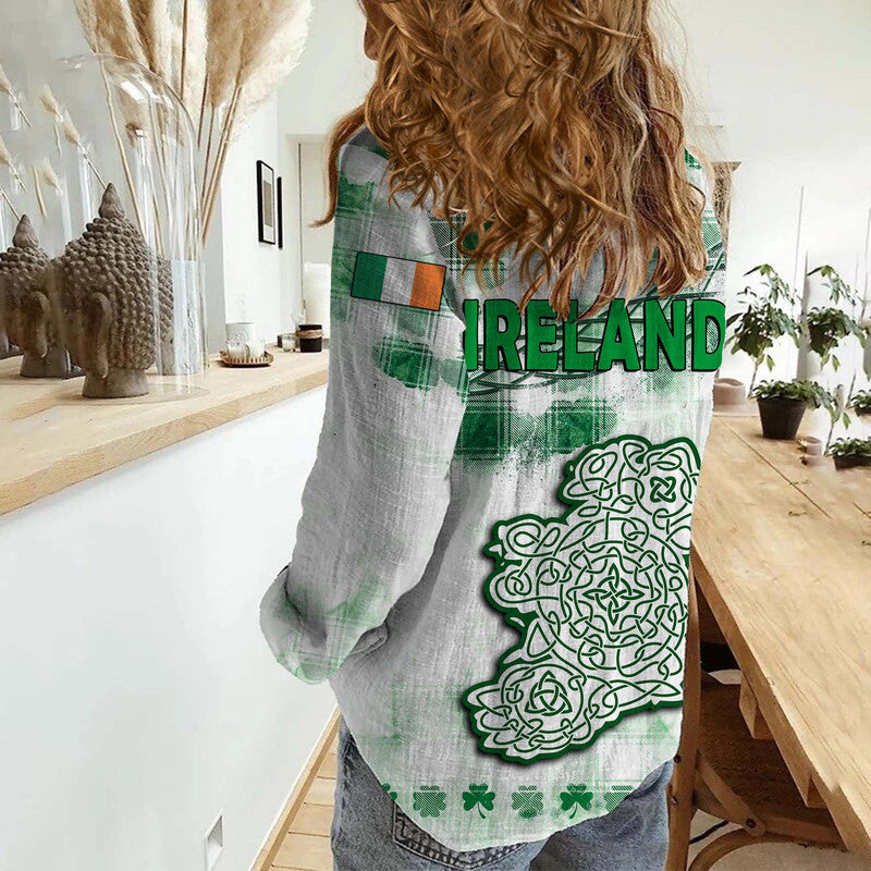 Ireland Cross Cricket Team Women Casual Shirt Celtic Irish Green Pattern Unique - Vibe Hoodie Shop