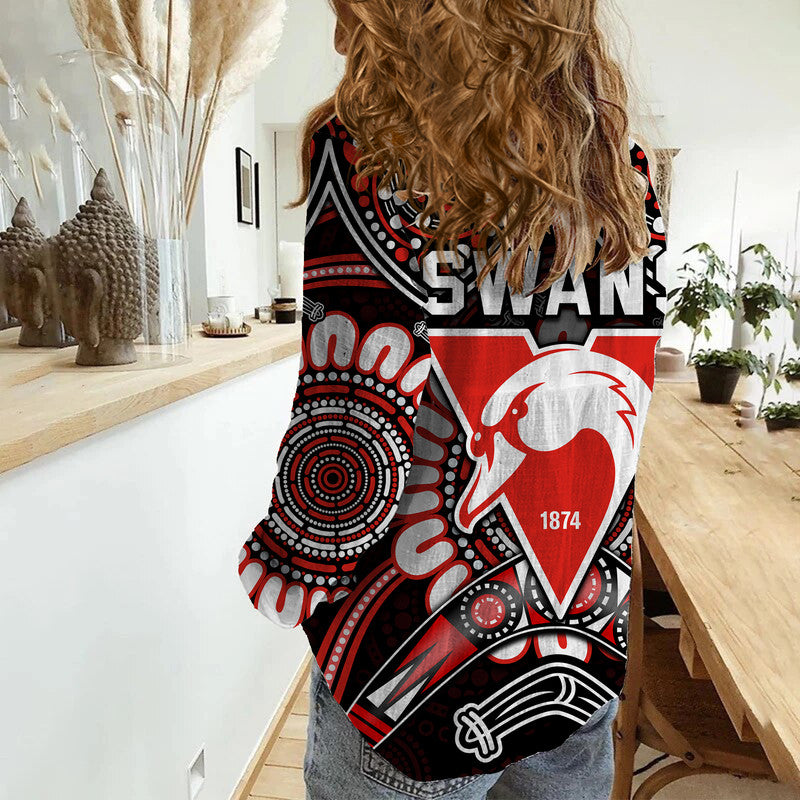 Swans Football Women Casual Shirt Boomerang Indigenous Dots - Vibe Hoodie Shop