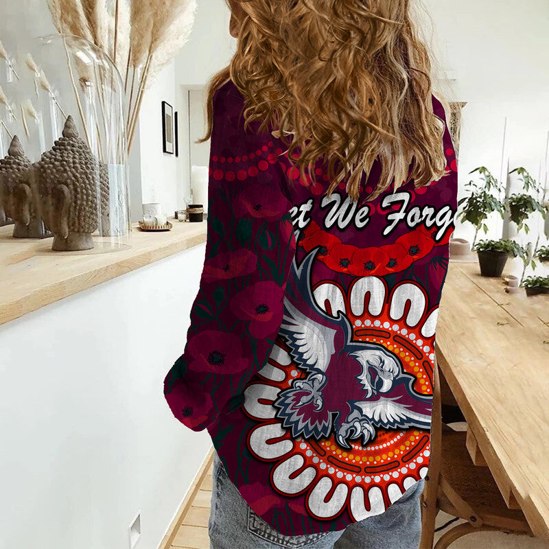 Sea Eagles Rugby ANZAC Women Casual Shirt Camouflage Poppy - Vibe Hoodie Shop