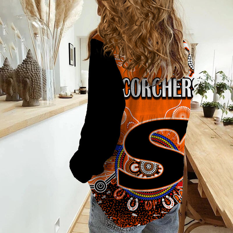 Perth Scorchers Women Casual Shirt Cricket Indigenous Aboriginal Lizard Version - Vibe Hoodie Shop