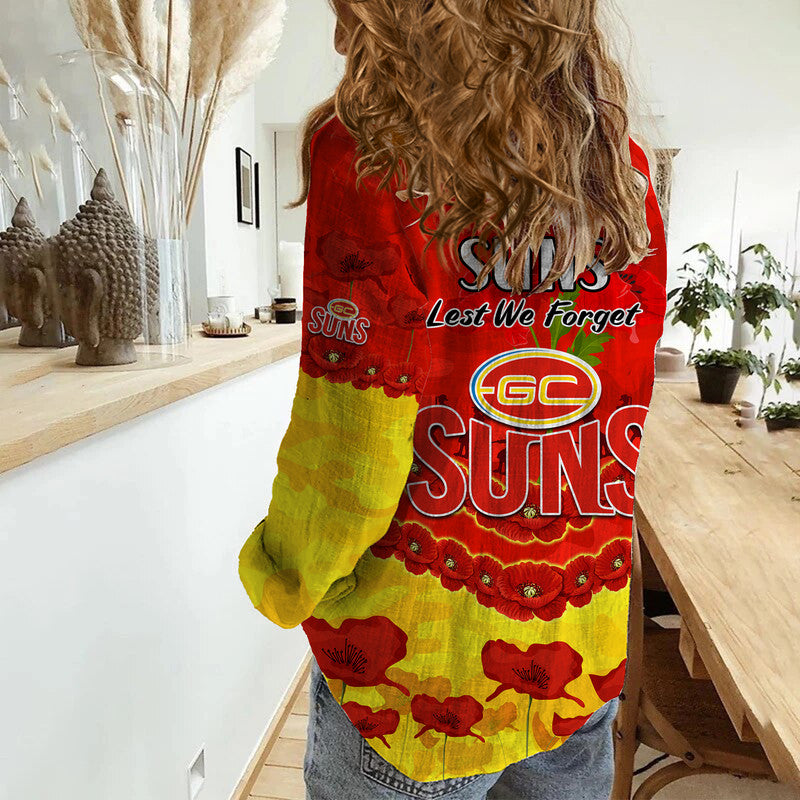 Suns Football ANZAC Women Casual Shirt Lest We Forget - Vibe Hoodie Shop