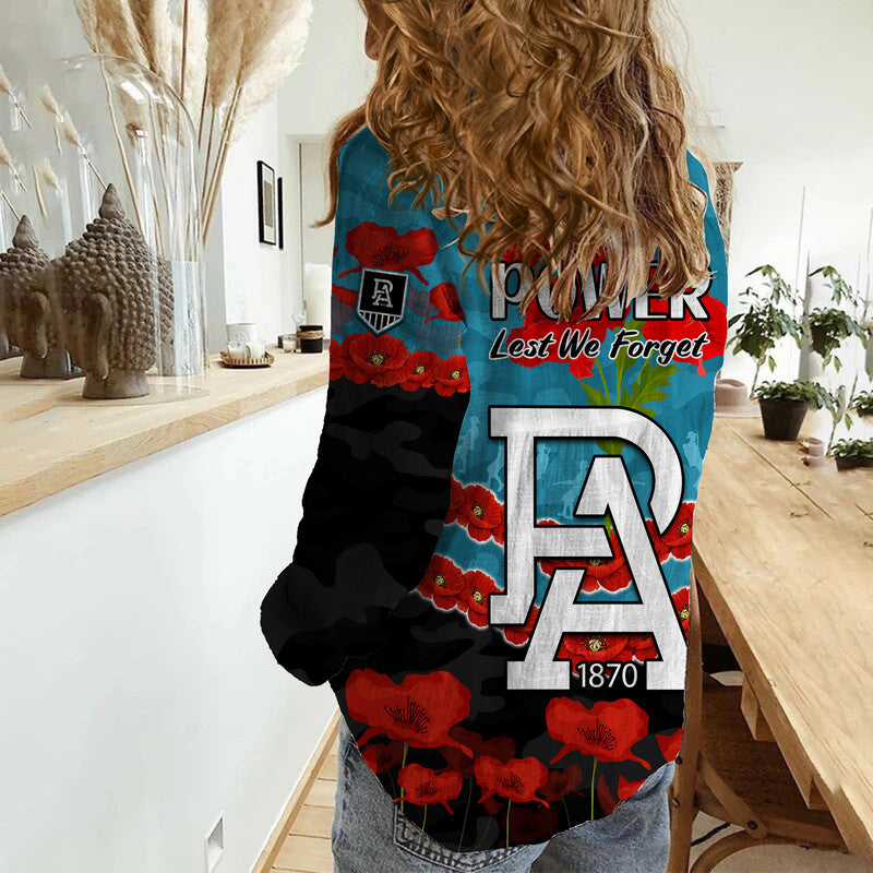 Port Adelaide Power Football ANZAC Women Casual Shirt Lest We Forget - Vibe Hoodie Shop