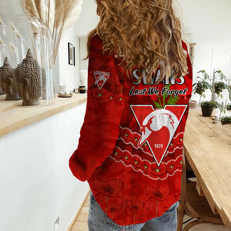 Swans Football ANZAC Women Casual Shirt Lest We Forget - Vibe Hoodie Shop