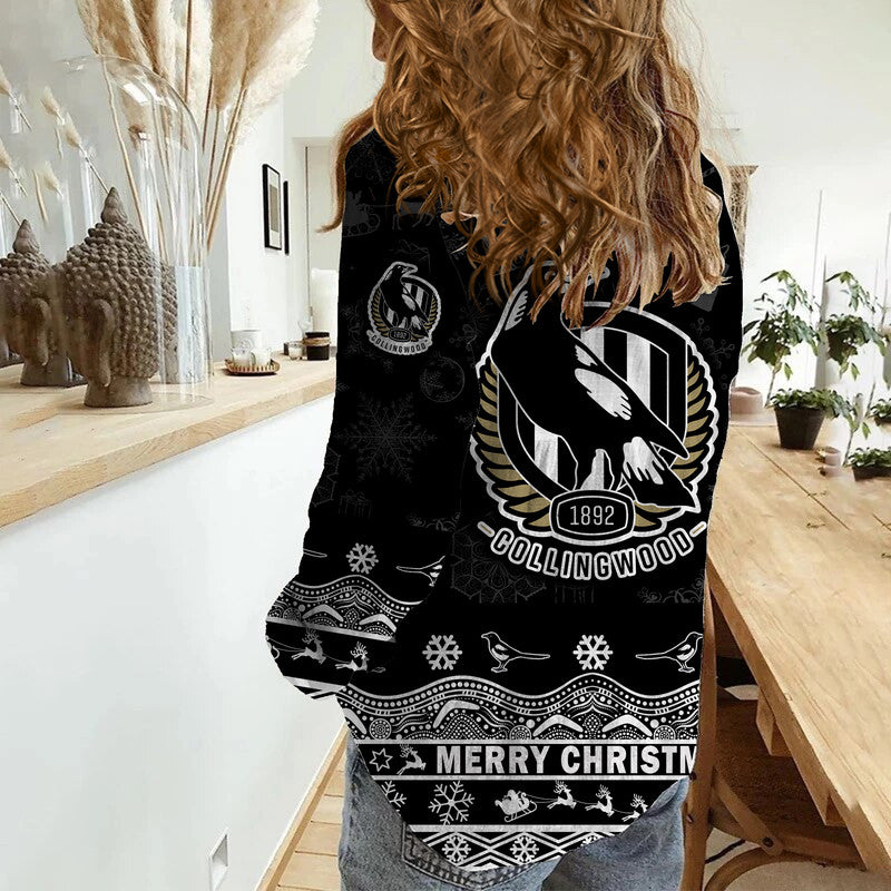 Collingwood Pies Unique Winter Season Women Casual Shirt Magpies Merry Christmas - Vibe Hoodie Shop