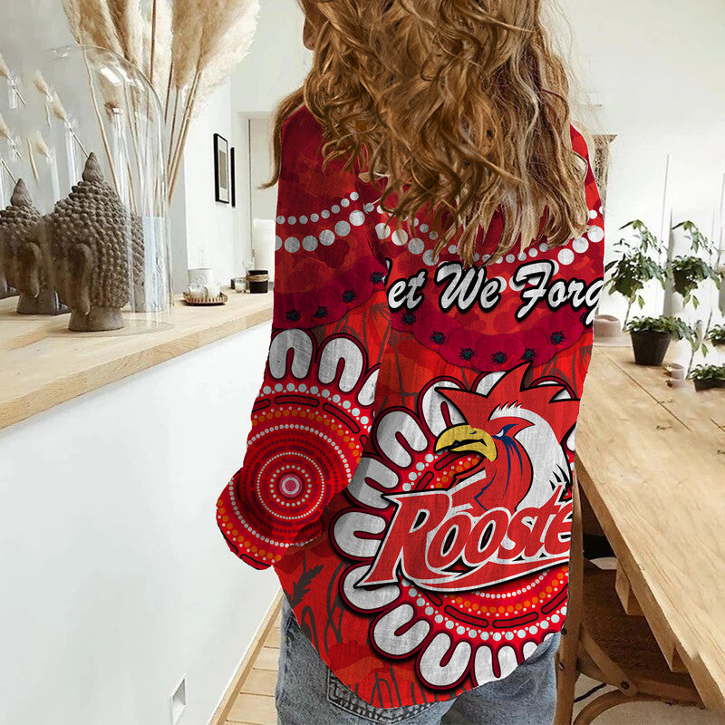 Roosters Rugby ANZAC Women Casual Shirt Camouflage Poppy - Vibe Hoodie Shop