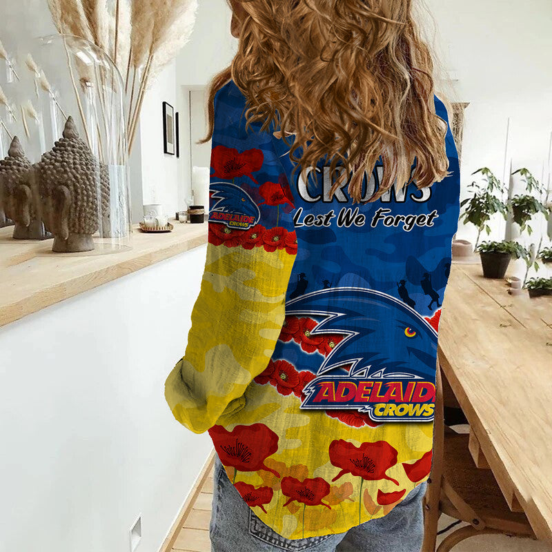 Adelaide Crows Football ANZAC Women Casual Shirt Lest We Forget - Vibe Hoodie Shop