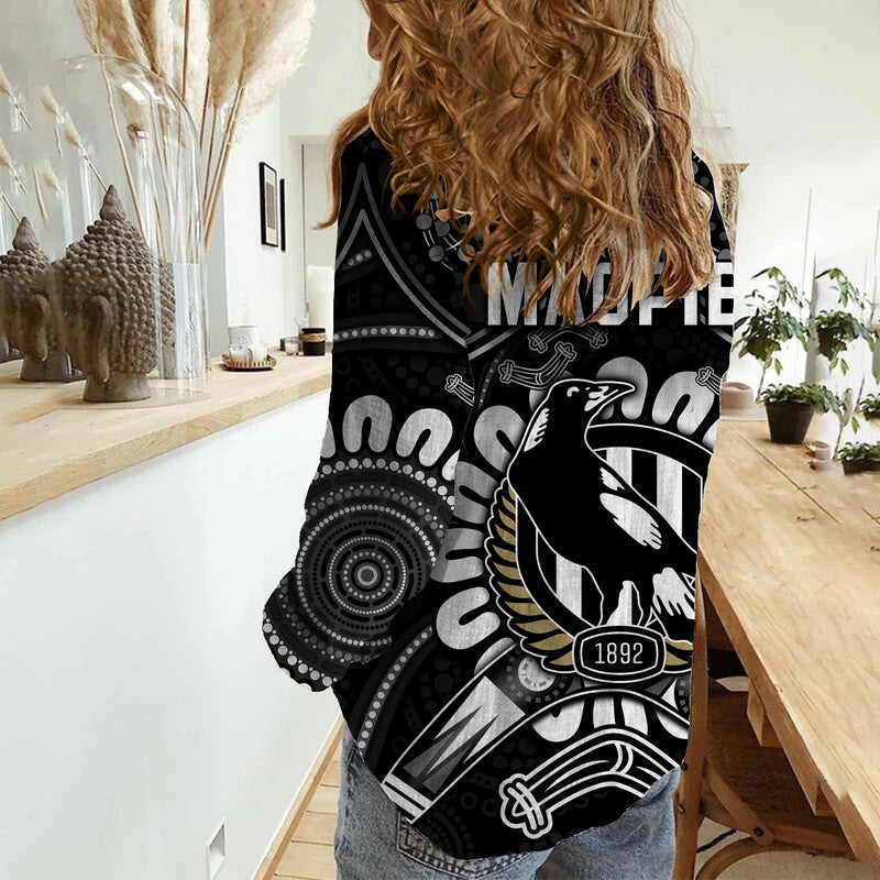 Magpies Football Women Casual Shirt Boomerang Indigenous Dots - Vibe Hoodie Shop