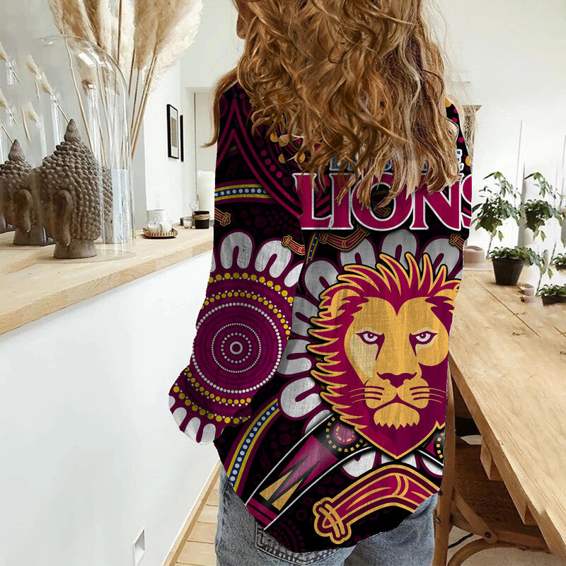 Brisbane Lions Football Women Casual Shirt Boomerang Indigenous Dots - Vibe Hoodie Shop