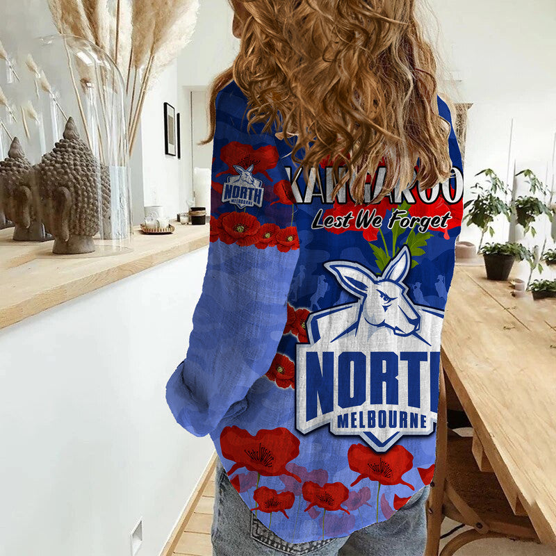 Kangaroos Football ANZAC Women Casual Shirt Lest We Forget - Vibe Hoodie Shop