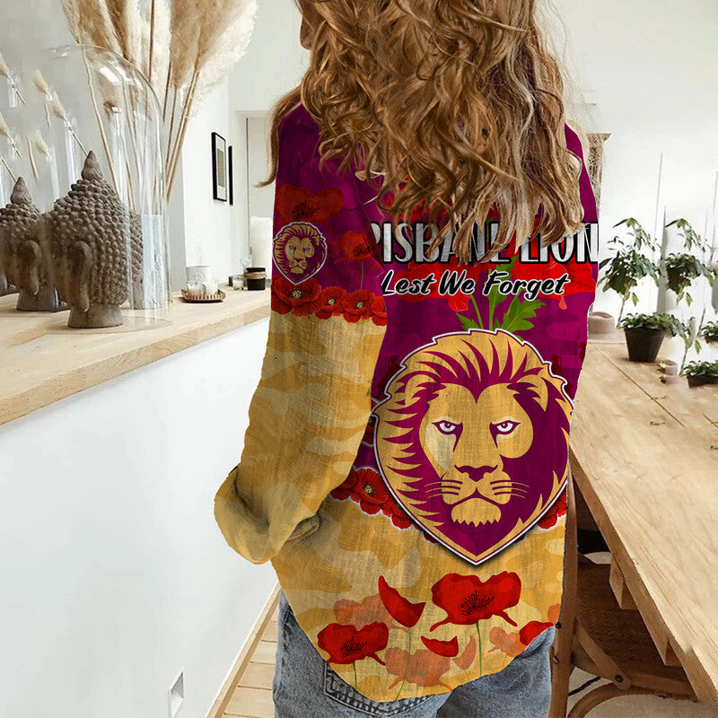 Brisbane Lions Football ANZAC Women Casual Shirt Lest We Forget - Vibe Hoodie Shop