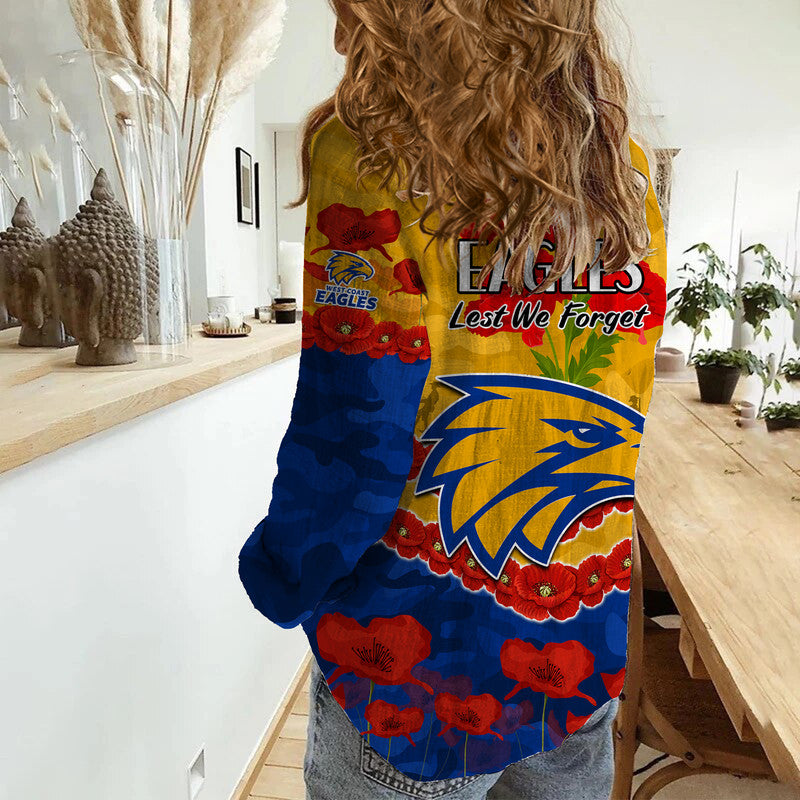 West Coast Eagles Football ANZAC Women Casual Shirt Lest We Forget - Vibe Hoodie Shop