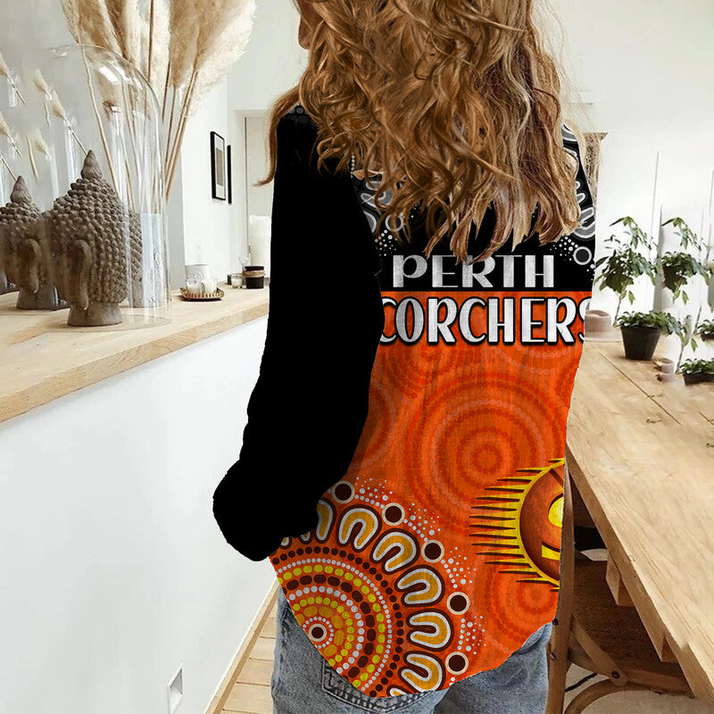 Perth Scorchers Cricket Women Casual Shirt Aboriginal Double Boomerang - Vibe Hoodie Shop