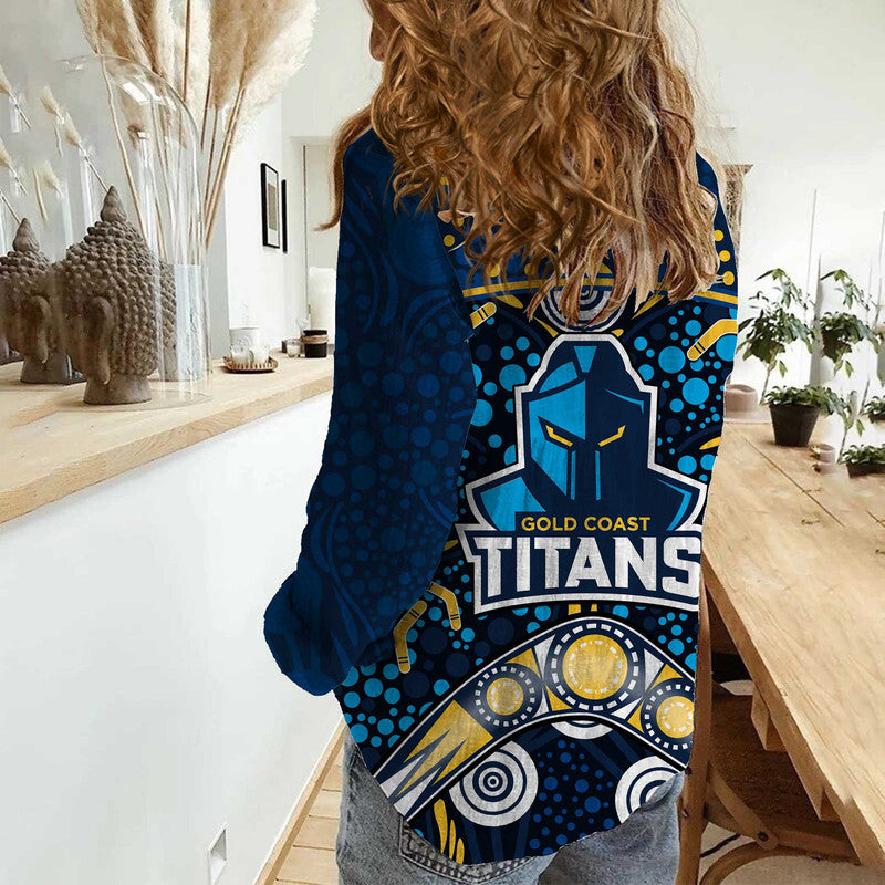 Titans Rugby Women Casual Shirt Boomerang Indigenous Dots - Vibe Hoodie Shop