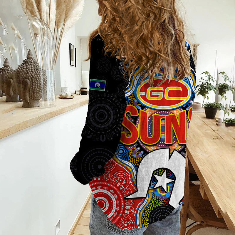 Suns Football NAIDOC Week Women Casual Shirt Indigenous - Vibe Hoodie Shop