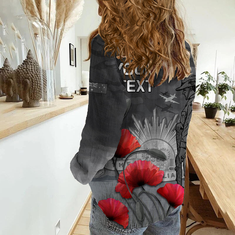 (Custom Personalised) Remembrance Day Women Casual Shirt Soldier Australian Army Rising Sun With Red Poppy - Vibe Hoodie Shop