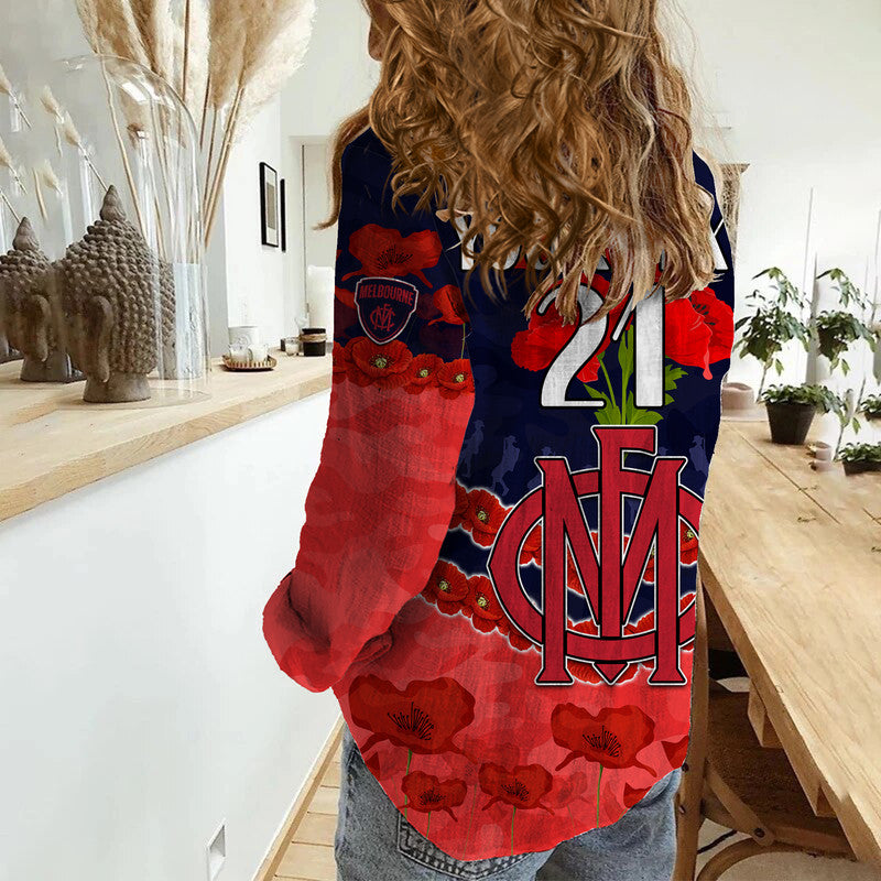(Custom Personalised) Demons Football ANZAC Women Casual Shirt Lest We Forget - Vibe Hoodie Shop
