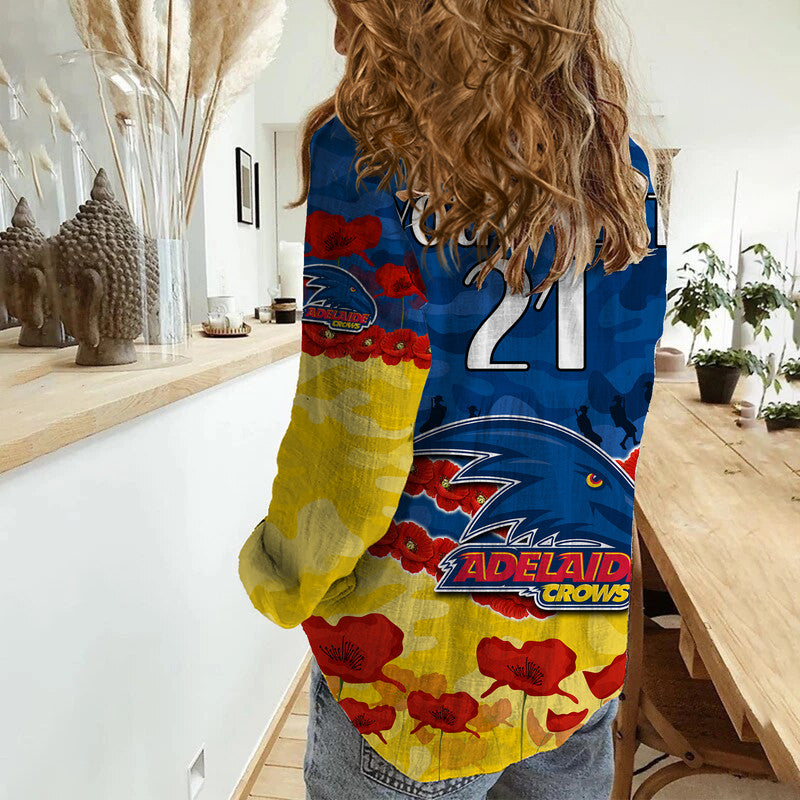 (Custom Personalised) Adelaide Crows Football ANZAC Women Casual Shirt Lest We Forget - Vibe Hoodie Shop