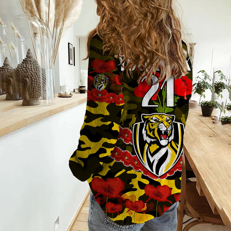 (Custom Personalised) Richmond Tigers Football ANZAC Women Casual Shirt Lest We Forget - Vibe Hoodie Shop