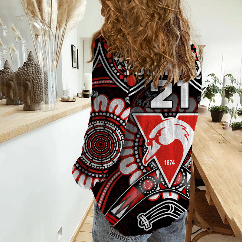 (Custom Personalised) Swans Football Women Casual Shirt Boomerang Indigenous Dots - Vibe Hoodie Shop